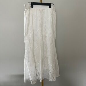 Women's White Lace Cotton Long A-Line Skirt Size L